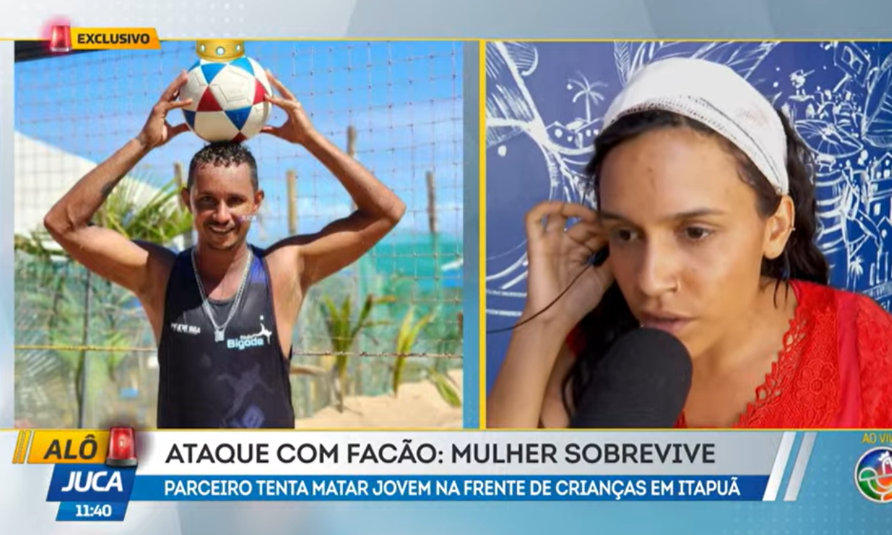 Mulher sofre tentativa de feminic&iacute;dio na frente da filha em Salvador: 'Monstro'.Foto: TV Aratu