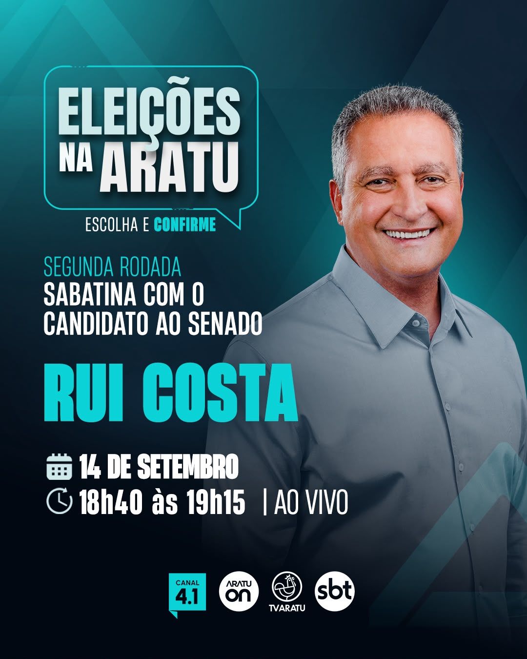 Rui Costa (PT) participa de sabatina do Grupo Aratu. Foto: Reprodução | TV Aratu
