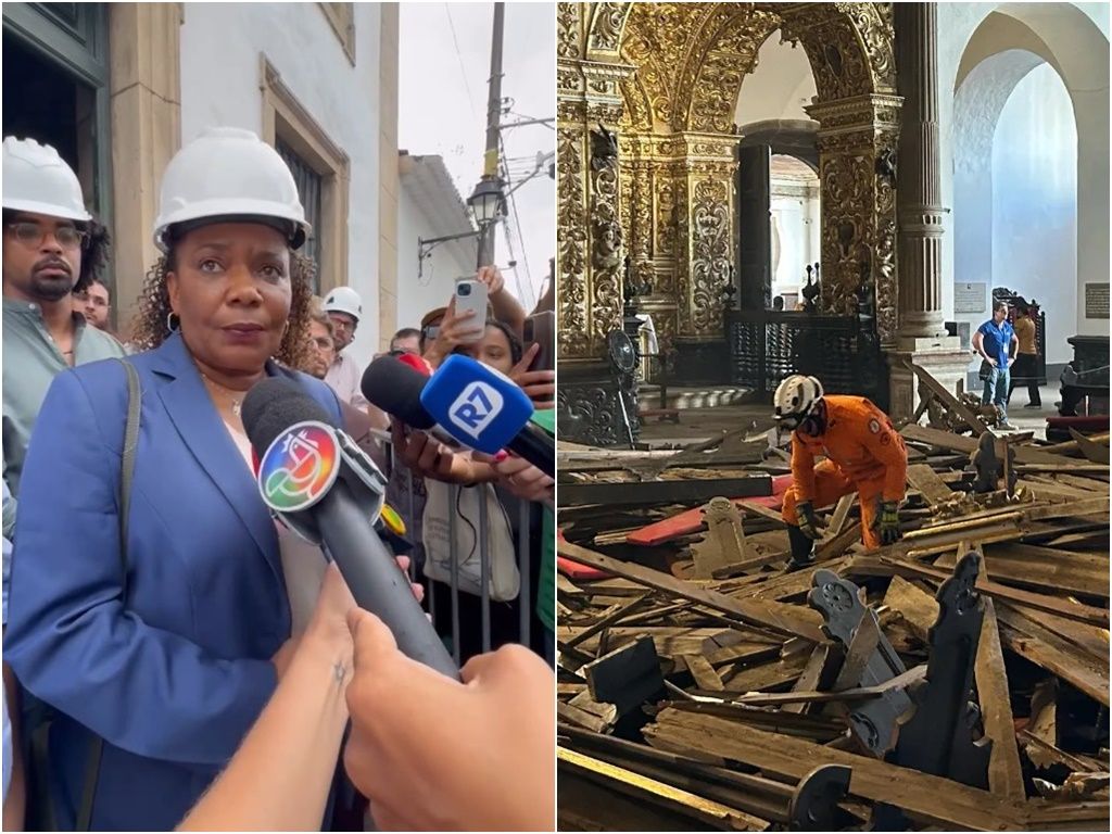 A ministra Margareth Menezes acompanhou uma vistoria feita na Igreja de São Francisco nesta quinta. Foto: Reprodução/Redes Sociais