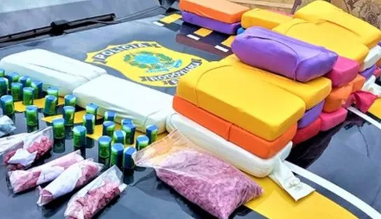 PRF prende homem que transportava cocaína, skunk e quase 2 mil comprimidos de ecstasy dentro de ônibus, na BR 242 