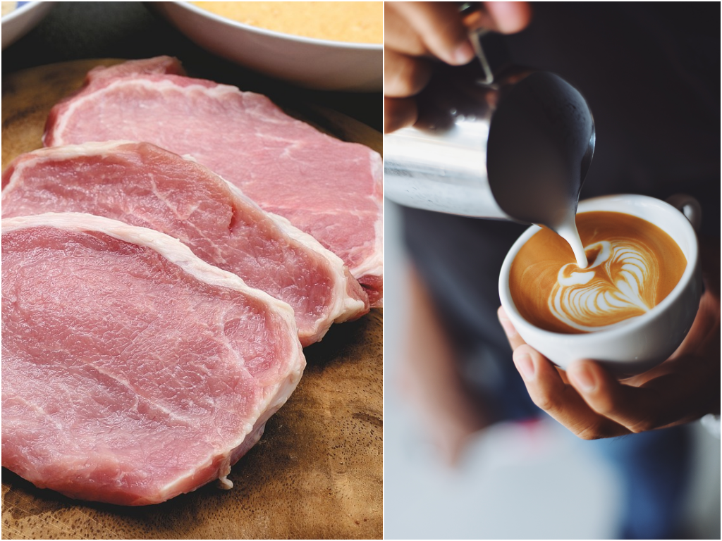 De acordo com o economista, em um primeiro momento, o tarifaço pode baixar preços de alimentos como café e carne, no mercado nacional. Foto: Ilustrativas/Pixabay e Freepik