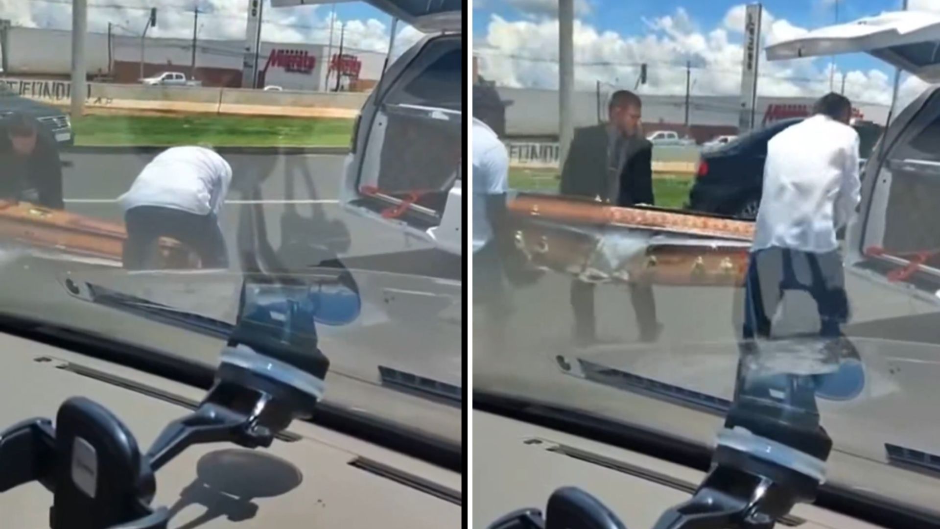 Caixão com cadáver cai no meio de avenida movimentada. Foto: Redes sociais