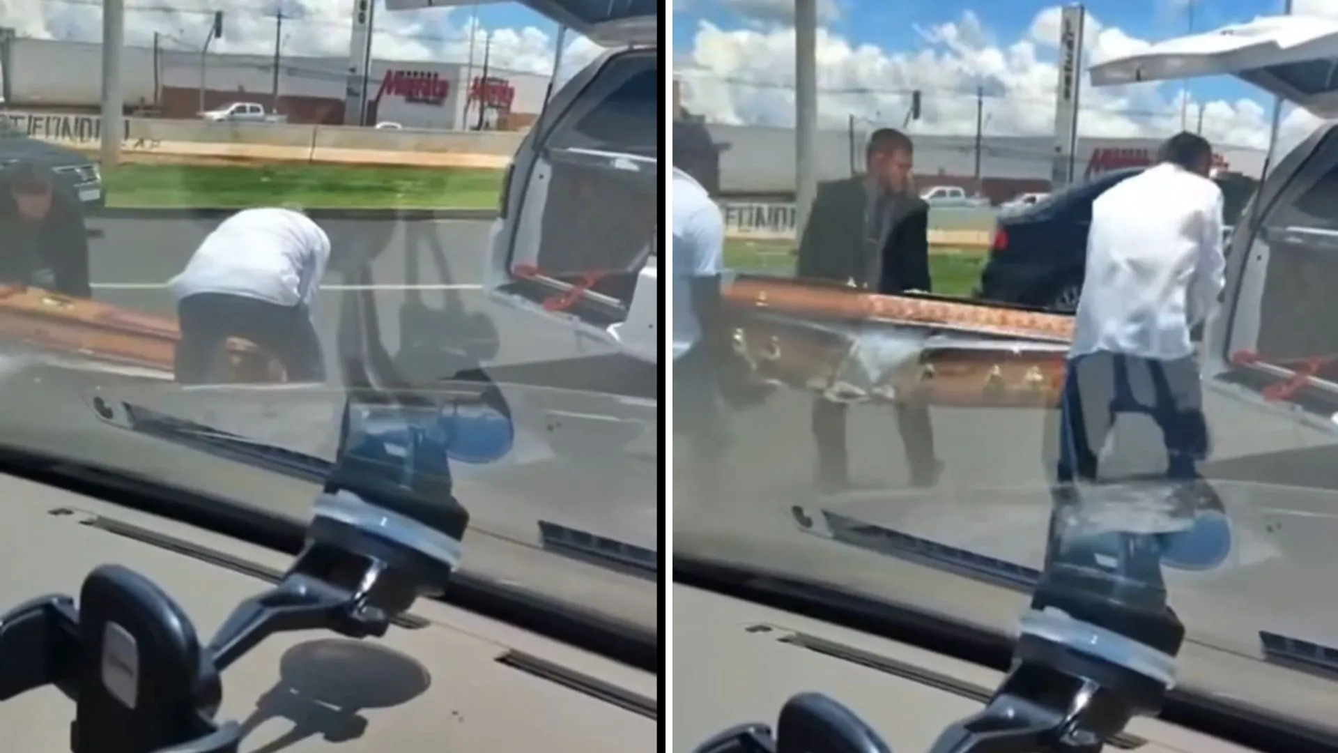 Caixão com cadáver cai no meio de avenida movimentada e vídeo viraliza