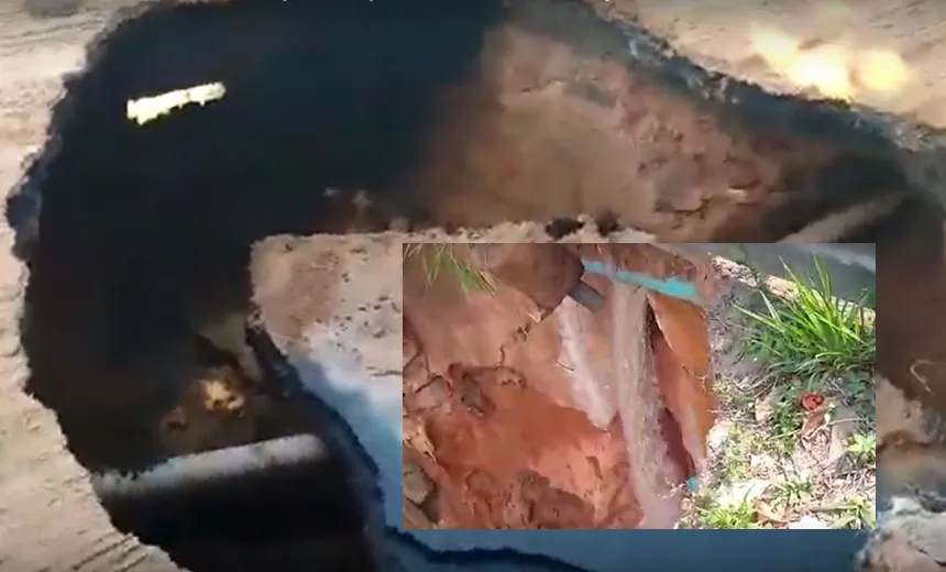 Cratera se forma em Lauro de Freitas após rompimento de adutora; veja