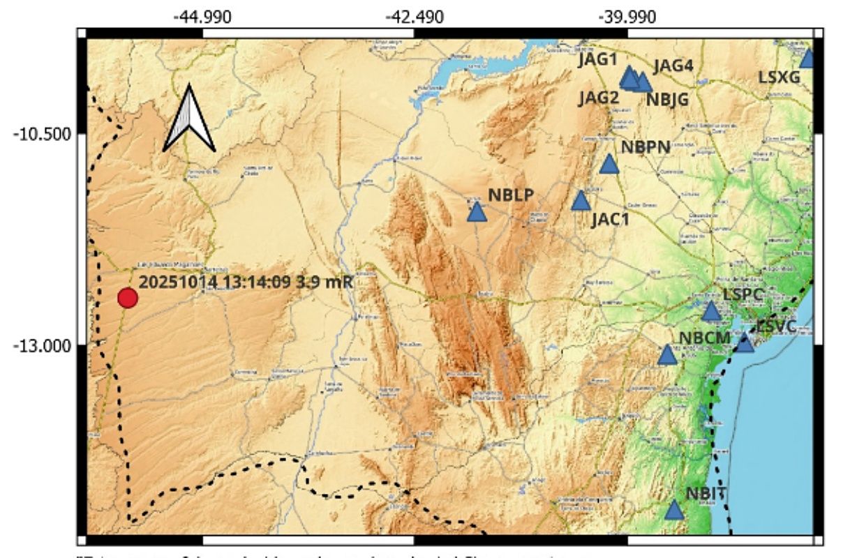 Barreiras tem tremor de terra de 3.9 m.R, o maior de 2025 na Bahia. Foto: LabSis/UFRN