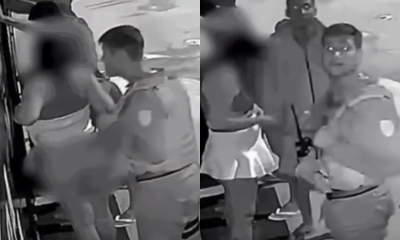 PM é flagrado assediando jovem durante abordagem policial.Foto: Reprodução