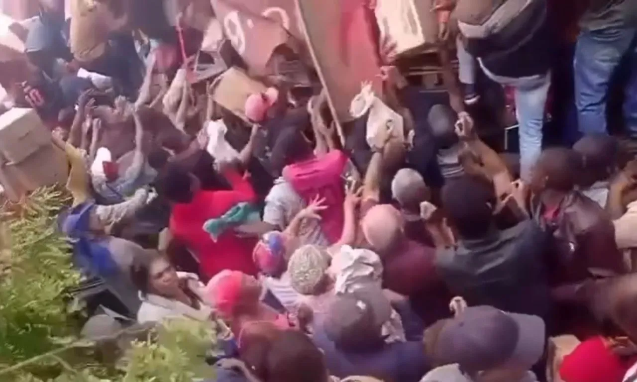 VÍDEO: carreta carregada de leite em pó é saqueada após tombar na Bahia