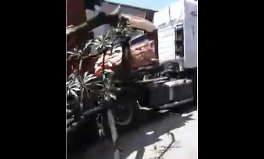 Vídeo: carreta 'arrasta' fiação elétrica e galhos de árvores em Narandiba