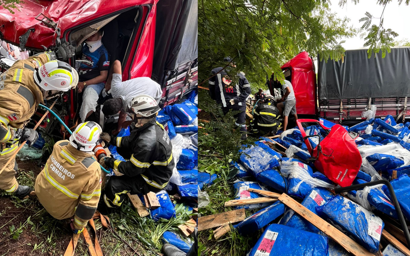 O Servi&ccedil;o de Atendimento M&oacute;vel de Urg&ecirc;ncia (Samu) realiza a estabiliza&ccedil;&atilde;o da v&iacute;tima ainda no local do acidente/Foto: 17&ordm; BBM