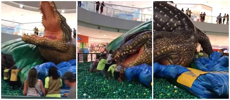 DOMINGO NO PARQUE: Brinquedo inflável gigante ‘desaba’ e causa pânico em shopping de Salvador