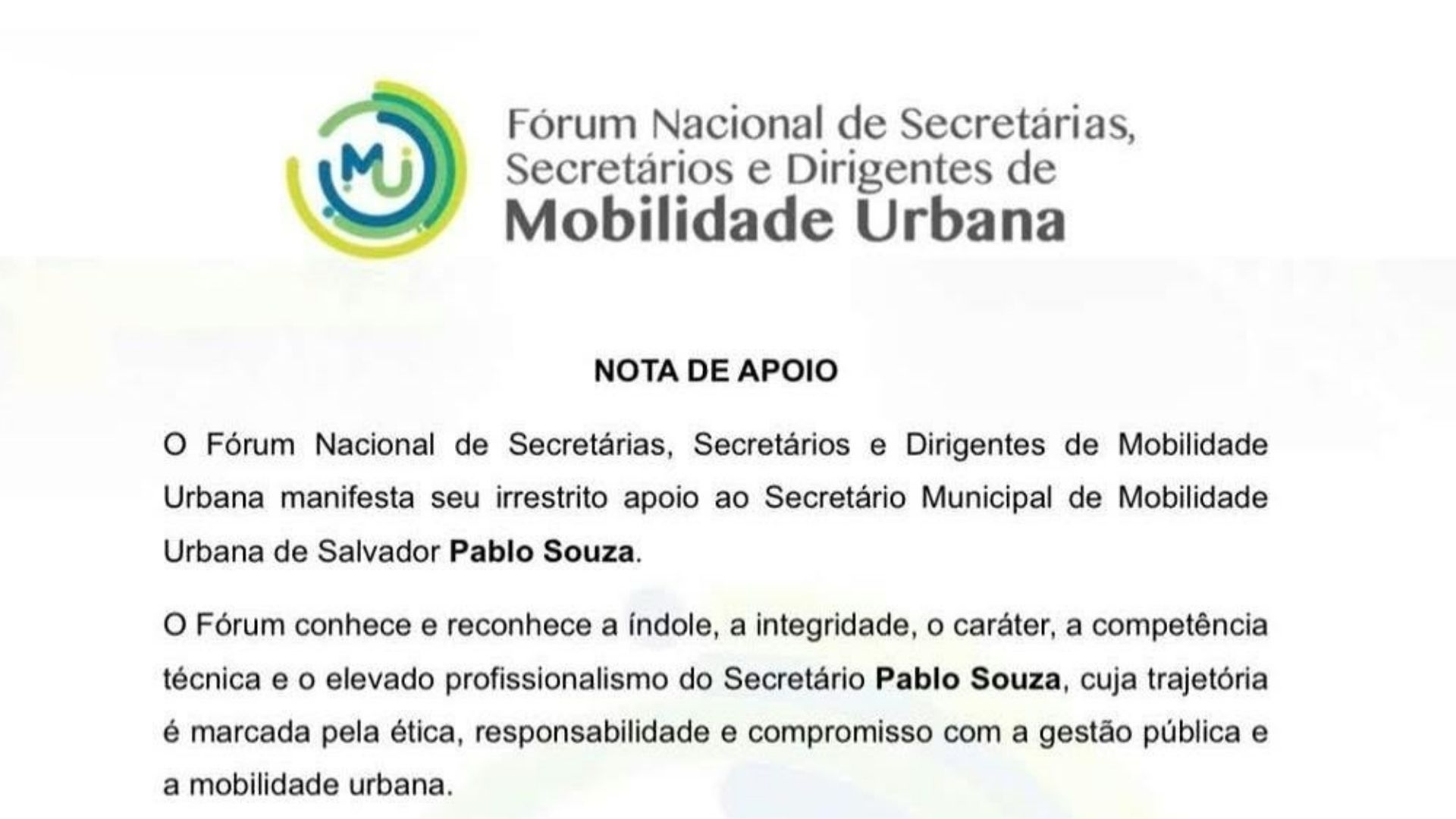 Nota de apoio do F&oacute;rum
