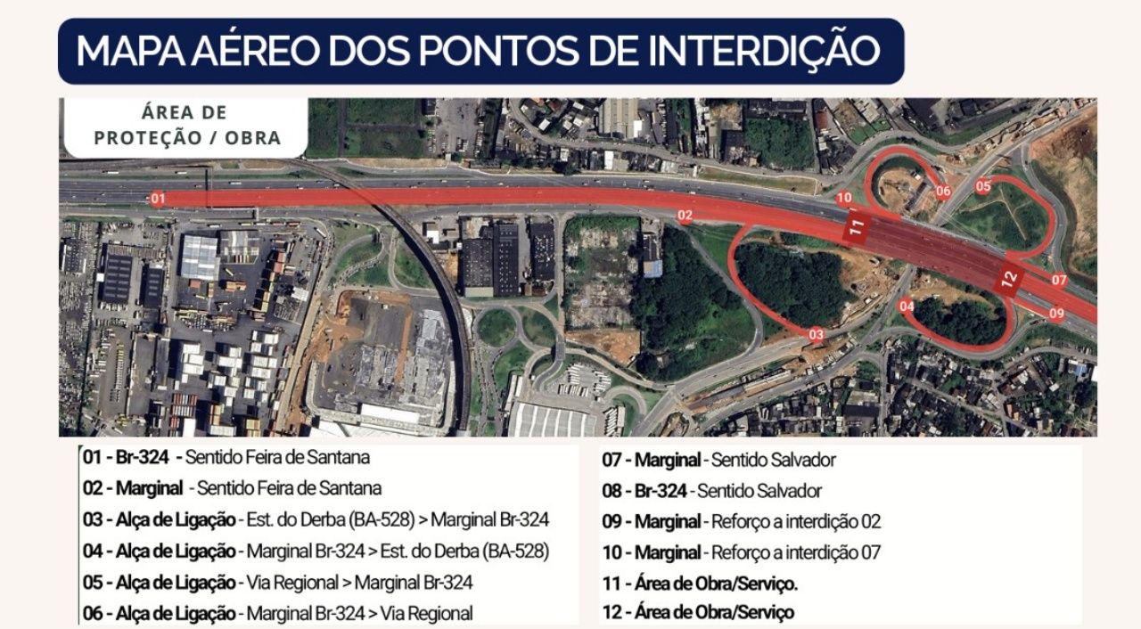 Pontos de interdi&ccedil;ao do tr&acirc;nsito na BR-324. Foto: CBT