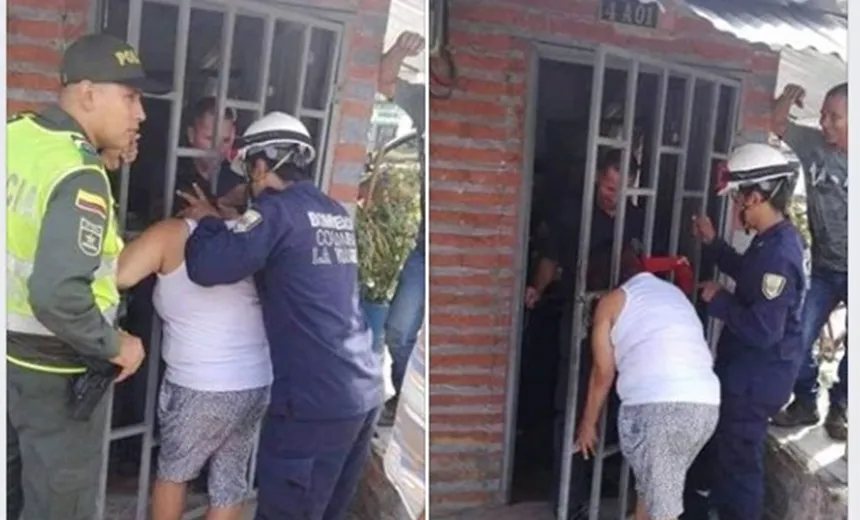 Mulher fica com a cabeça presa em grade ao 'espiar' casa de vizinha; confira