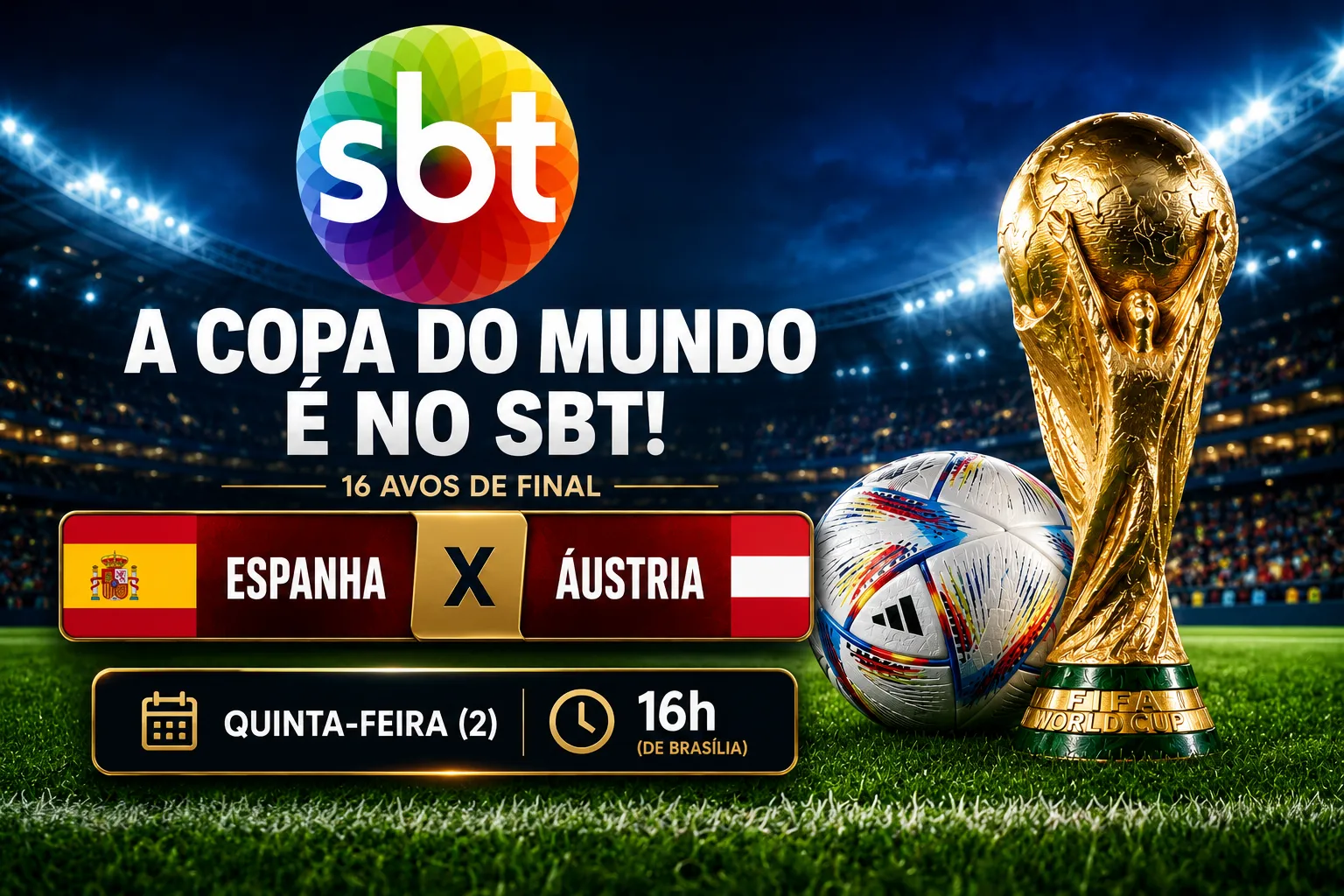 SBT transmite Espanha x Áustria pela Copa do Mundo nesta quinta-feira (2)