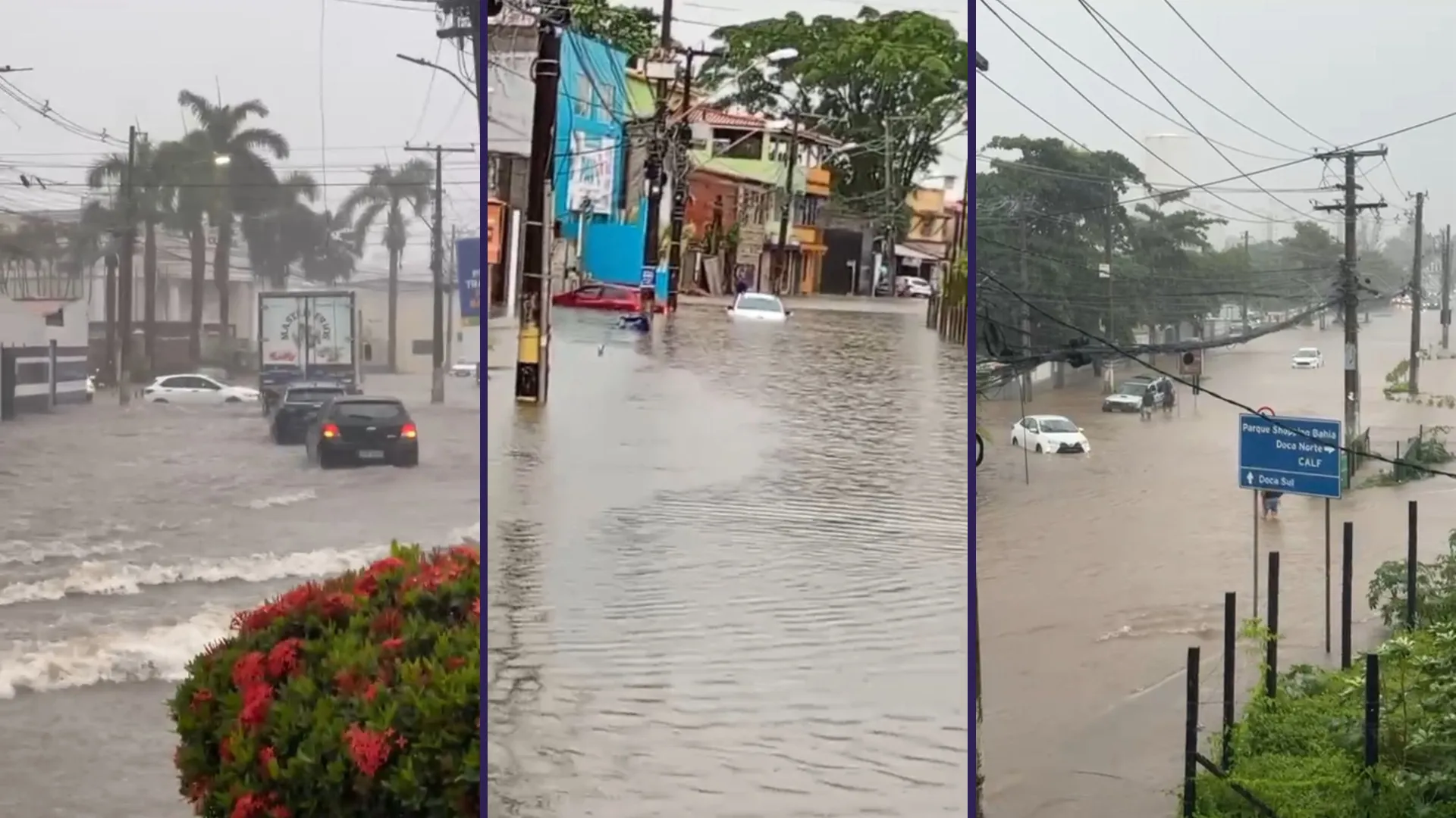 Chuva causa alagamentos e 'engole' carros em Lauro de Freitas; veja vídeos