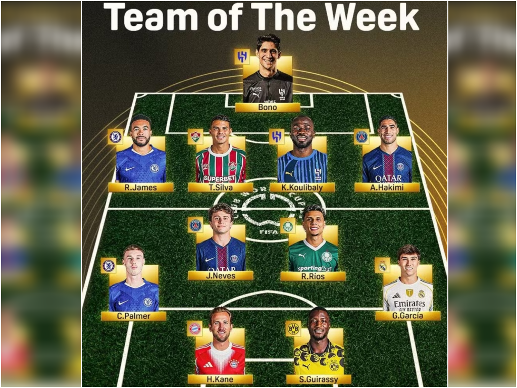 Além dos jogadores do Fluminense e do Palmeiras, a seleção das oitavas do Mundial de Clubes tem jogadores Al-Hilal, PSG, Chelsea, Bayern de Munique, Real Madrid e Dortmund. Foto: Fifa