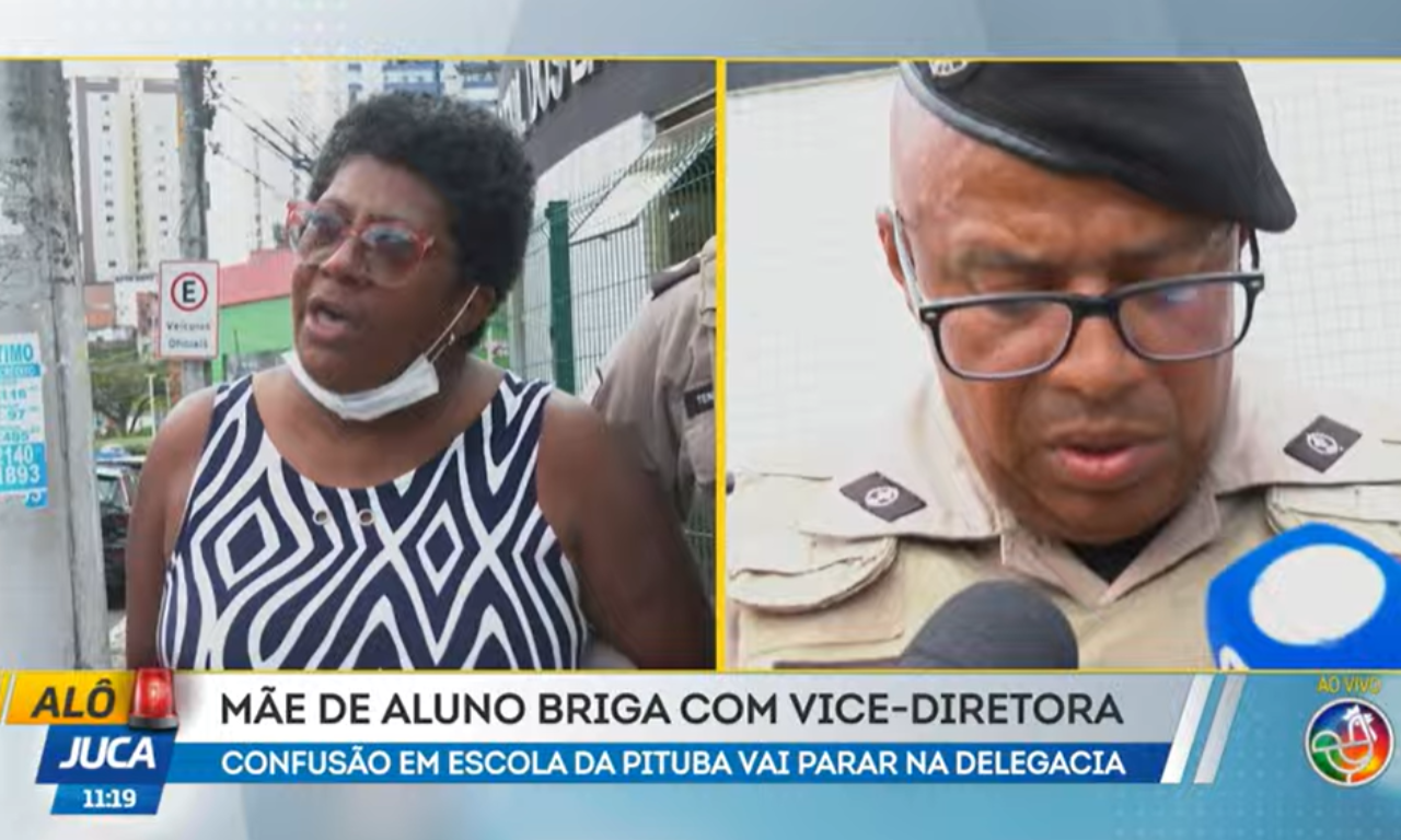 M&atilde;e de aluno &eacute; detida ap&oacute;s briga com vice-diretora em escola de Salvador.Foto: TV Aratu 
