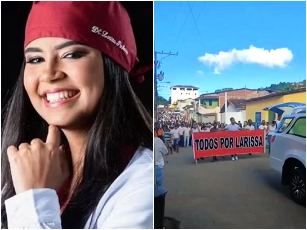 O enterro de Larissa, dentista morta por um tiro na Avenida Paralela, ocorreu em Itamari. Foto: Redes Sociais e TV Aratu