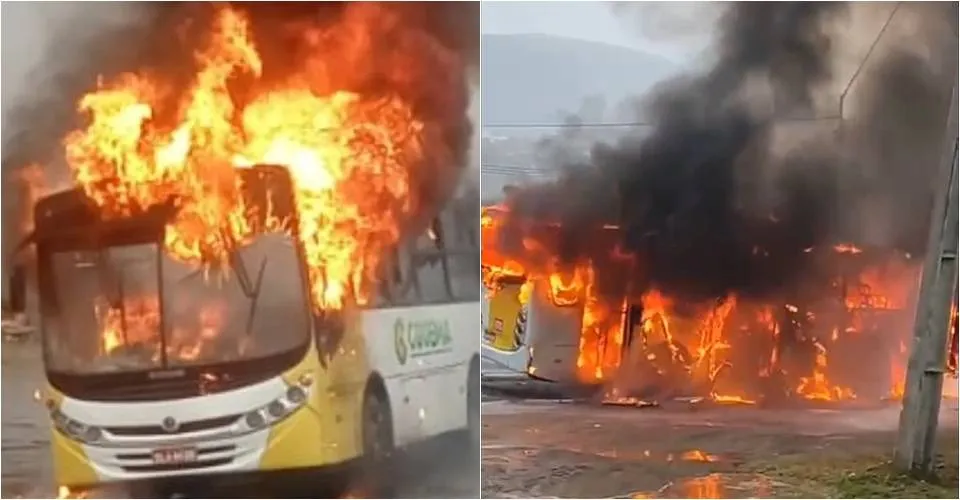 Ônibus pega fogo após pane elétrica em Jequié; não houve feridos
