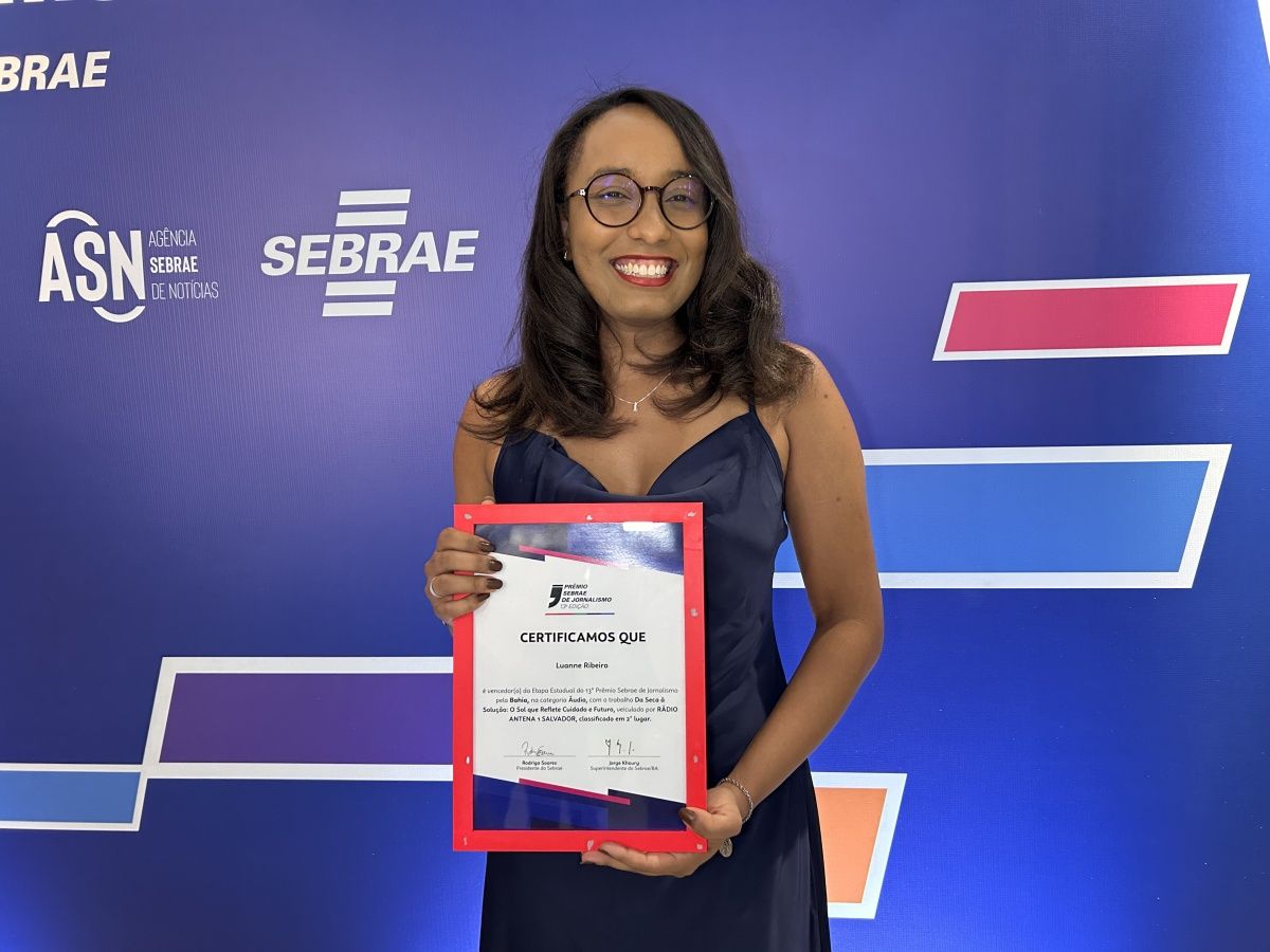 Luanne Ribeiro, da R&aacute;dio Antena 1 Salvador, foi uma das vencedoras do Pr&ecirc;mio Sebrae 2026