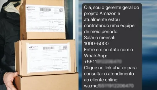 Recebeu mensagem no WhatsApp oferecendo emprego na Amazon, com salário de até R$ 5 mil? Cuidado, é golpe!