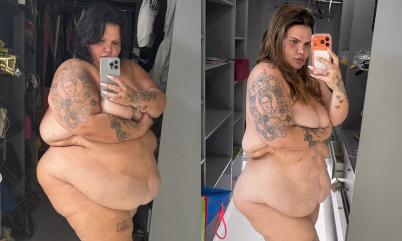 Thais Carla posa nua e mostra 'antes e depois' ap&oacute;s perder mais de 80 kg.Foto: Redes sociais