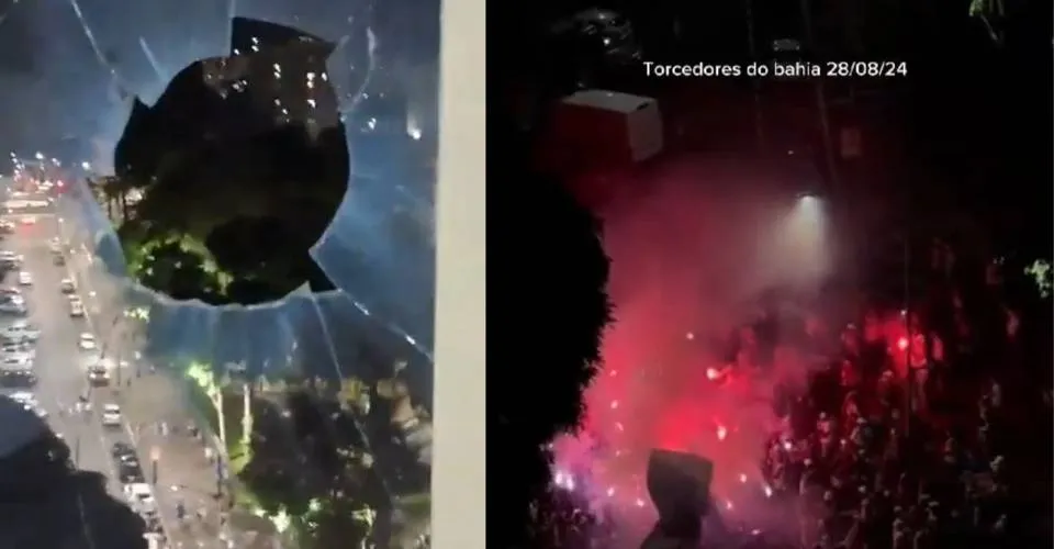 Bomba utilizada durante celebração da torcida do Bahia atinge apartamento no Dois de Julho