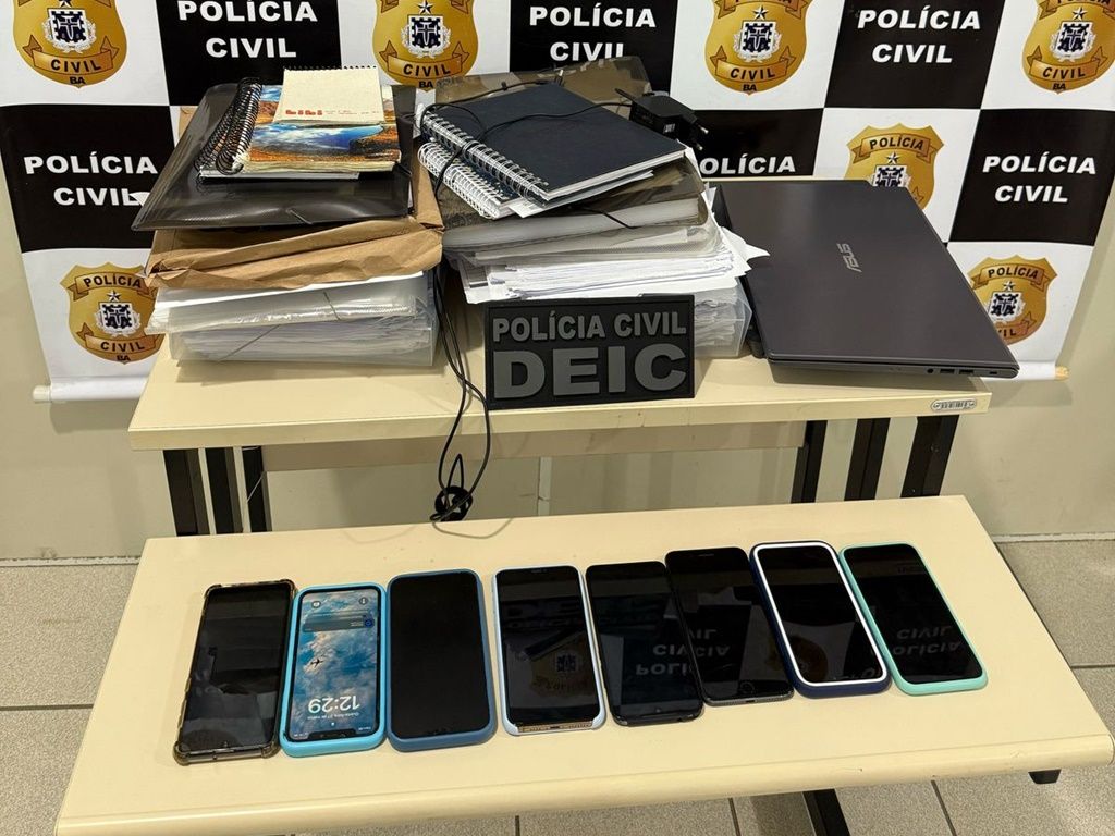 Oito homens e uma mulher foram presos pela Polícia Civil por integrarem o grupo que aplicava golpes do consórcio. Foto: Polícia Civil