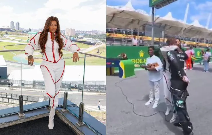 Ludmilla ganha abraço de Lewis Hamilton antes de cantar hino nacional no GP de São Paulo; vídeo