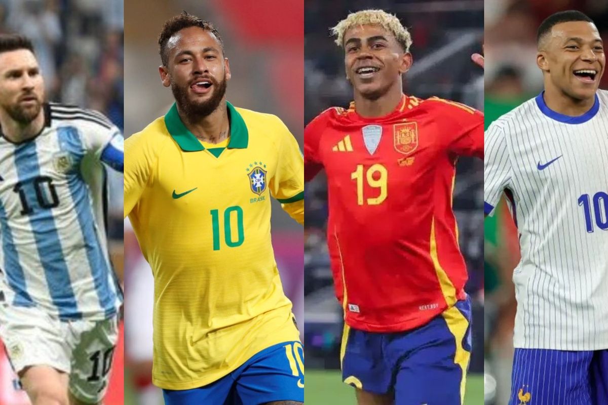 Messi, Neymar, Yamal e Mbapp&eacute; s&atilde;o estrelas das favoritas da Copa do Mundo 2026. Foto: Reprodu&ccedil;&atilde;o