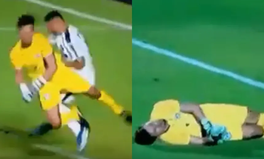 Após choque com Zé Rafael, goleiro do Goiás deixa campo em ambulância; assista