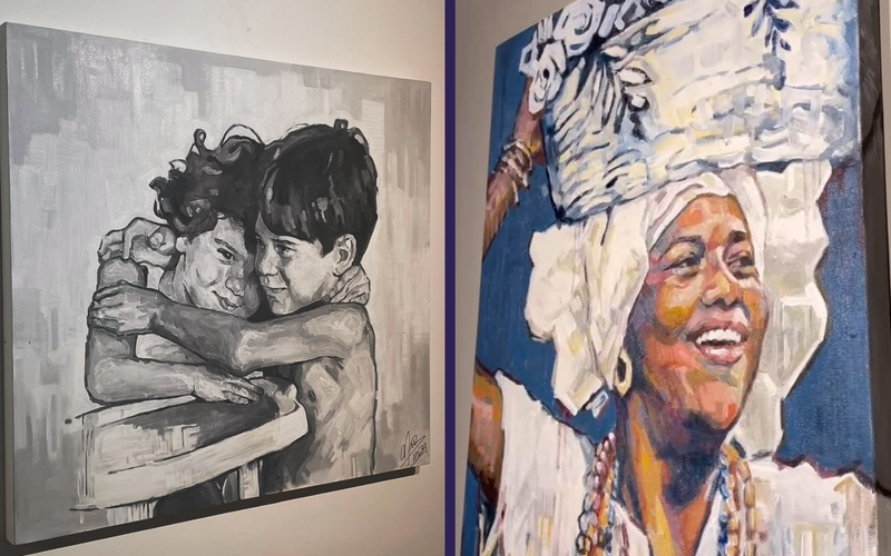 Al&eacute;m das telas, o ambiente da exposi&ccedil;&atilde;o foi pensado para proporcionar uma experi&ecirc;ncia sensorial completa, com trilha sonora escolhida pelo pr&oacute;prio artista/Foto: Redes Sociais/ Chico Santana&nbsp;