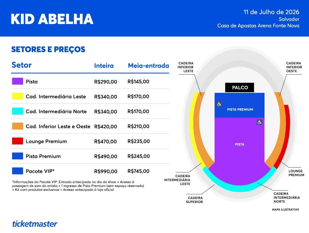 Tabela de pre&ccedil;os dos ingressos do show de Kid Abelha, em Salvador. Foto: Divulga&ccedil;&atilde;o