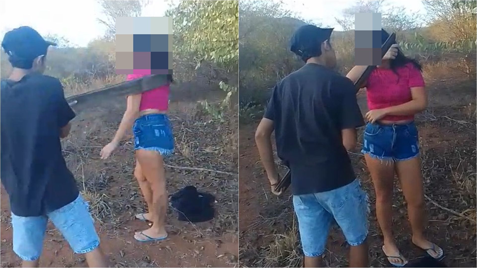 As imagens mostram o momento em que o agressor atinge a jovem com uma tábua. | Foto: Redes Sociais
