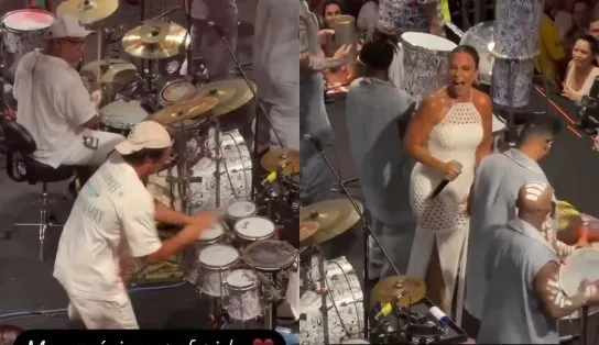 Filho de Ivete rouba a cena na percussão durante ensaio da Timbalada: 'Meu músico preferido'