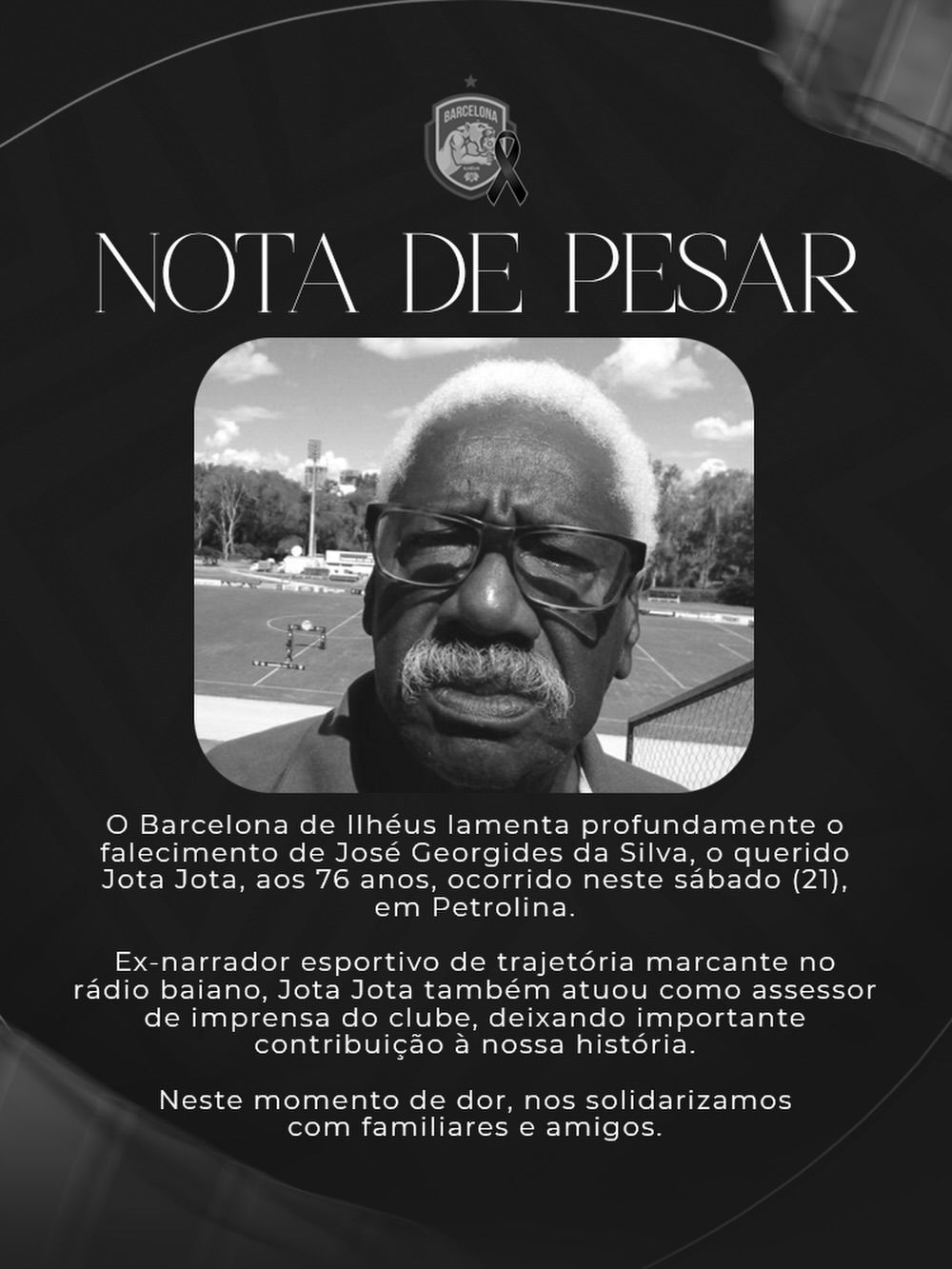 Barcelna de Ilhéus lamenta morte de Jota Jota | Foto: divulgação