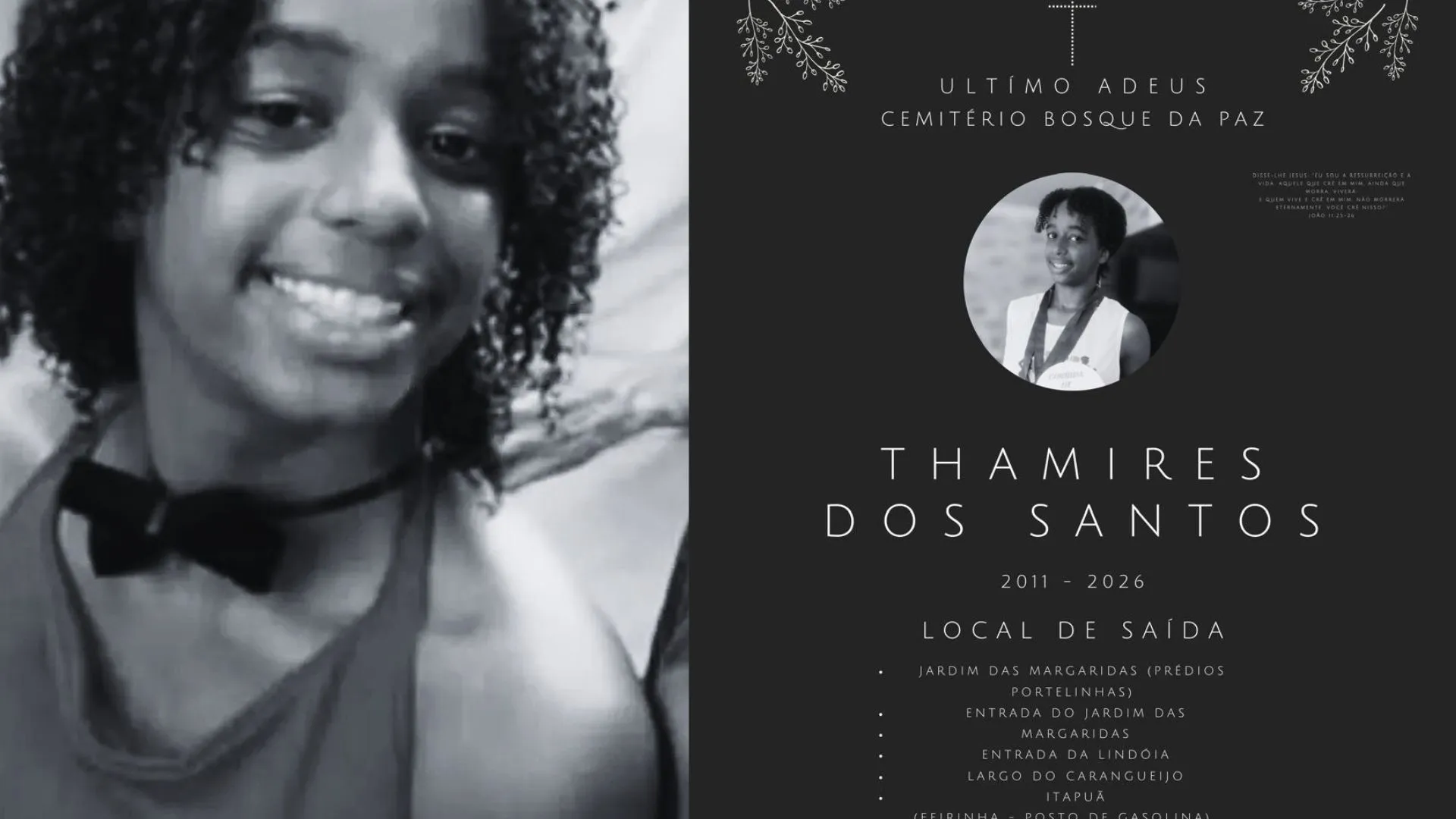Sepultamento de Thamiris acontece na tarde deste sábado em Salvador