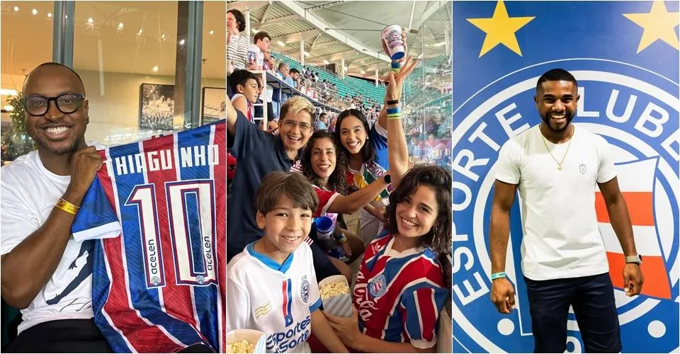 Thiaguinho, Nanda Costa e Davi Brito prestigiam triunfo do Bahia na Arena Fonte Nova