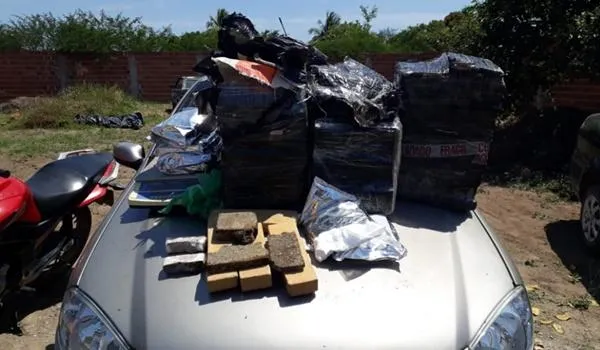 Polícia encontra depósito com 115 quilos de drogas e carros roubados na Bahia