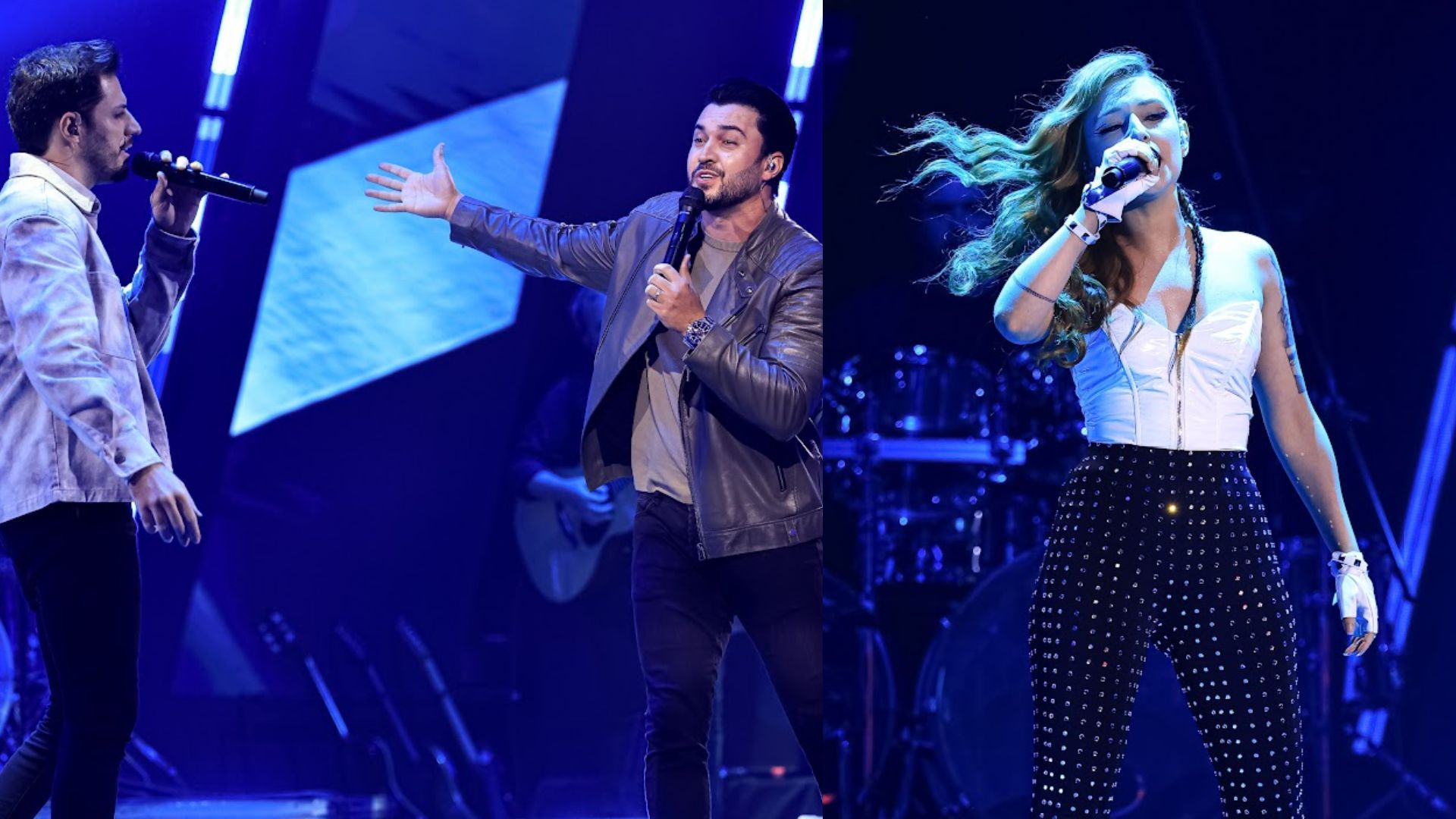 Dupla Andr&eacute; & Luiz Ot&aacute;vio e a cantora Jade Sales s&atilde;o os finalistas do time Matheus & Kauan no The Voice Brasil no SBT