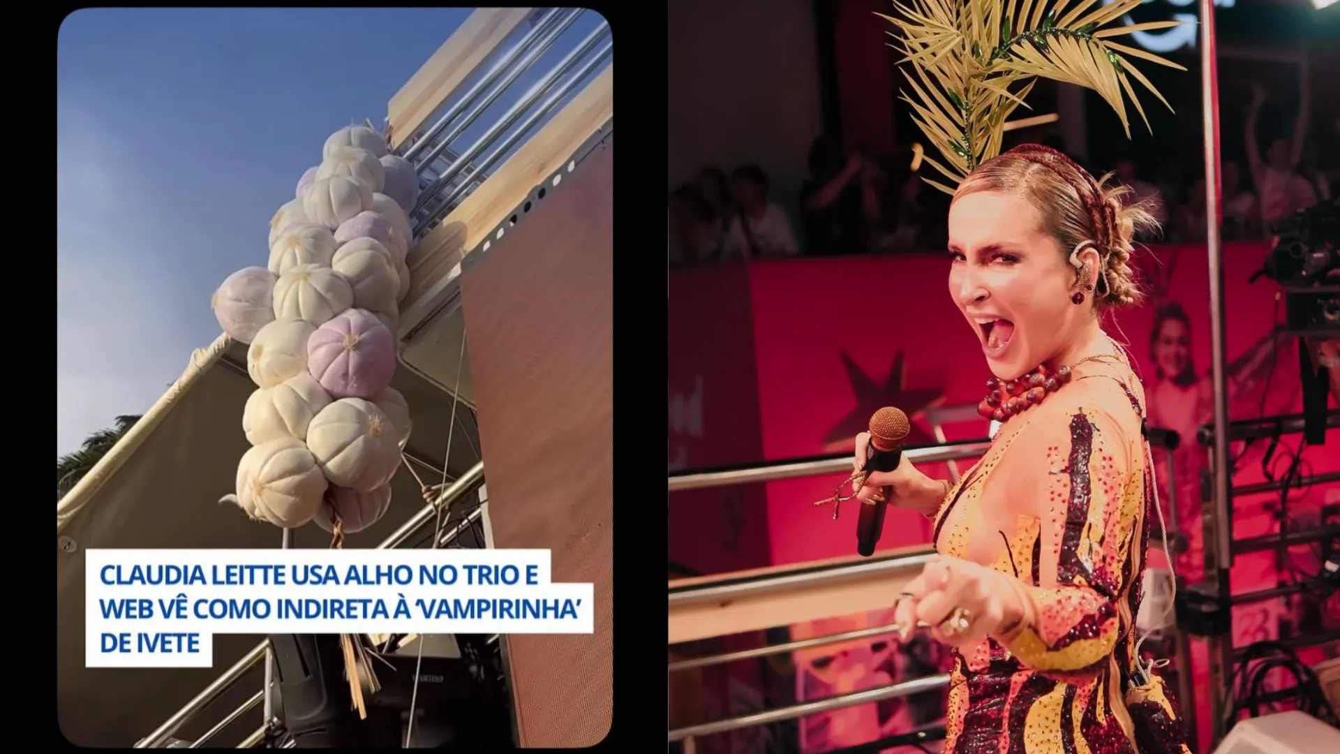 Claudia Leitte coloca alho gigante no trio e web vê indireta a ‘Vampirinha’