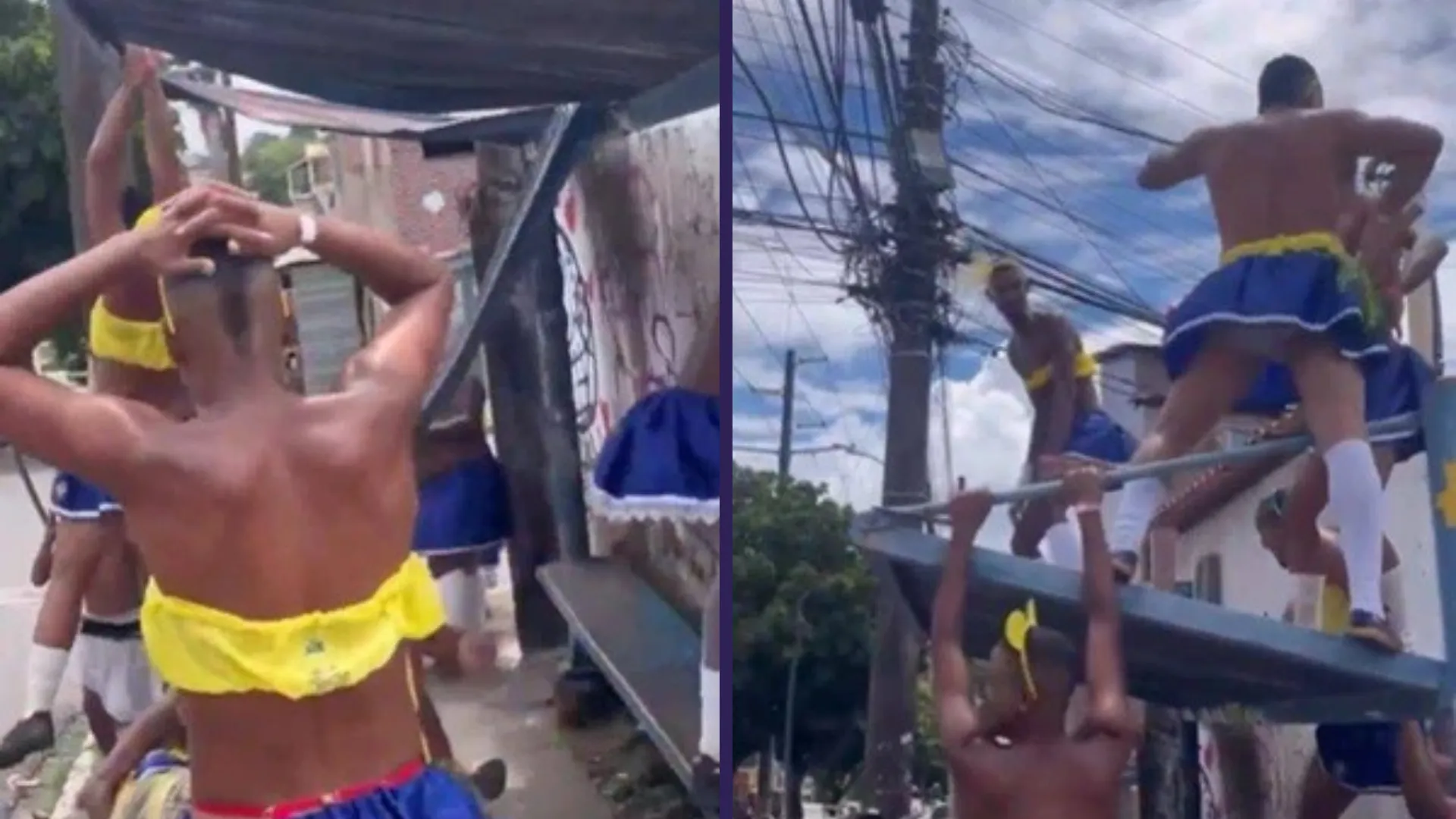 Imagem de ponto de ônibus desabando 