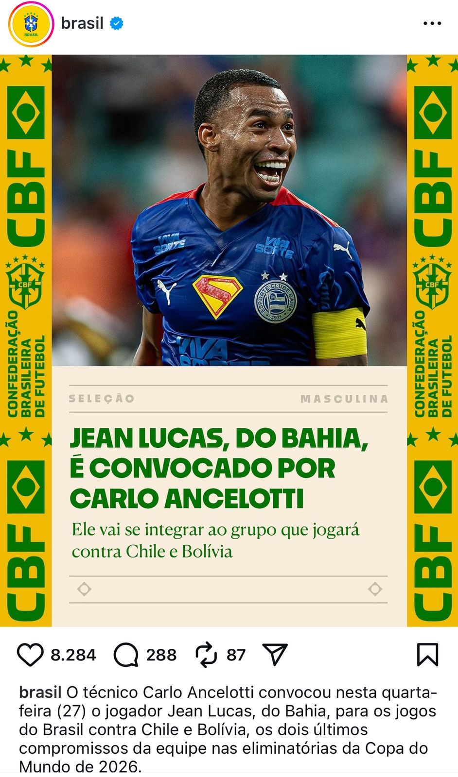 O técnico Carlo Ancelotti anunciou, nesta quarta-feira (27), mudanças na convocação da Seleção Brasileira para os jogos contra Chile e Bolívia. | Foto: Redes Sociais