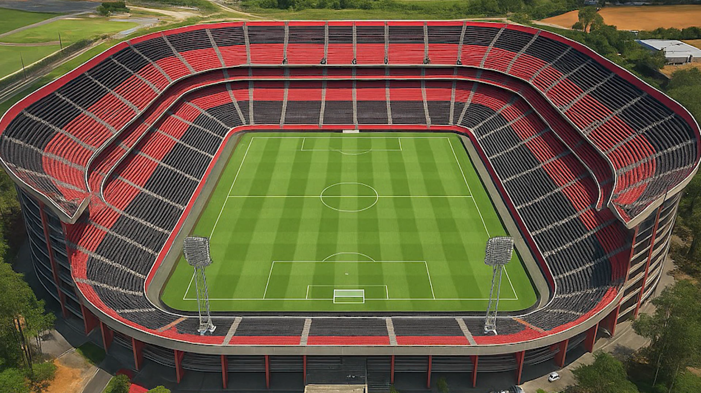 Nas imagens geradas por IA é possível ver como pode ficar o novo estádio do Vitória, a Arena Barradão,  com capacidade para 50 mil torcedores. Foto: TV Aratu