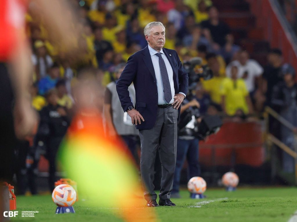 O Brasil pouco levou perigo ao gol equatoriano, mostrando que Ancelotti vai ter muito trabalho pela frente. Foto: Rafael Ribeiro/CBF
