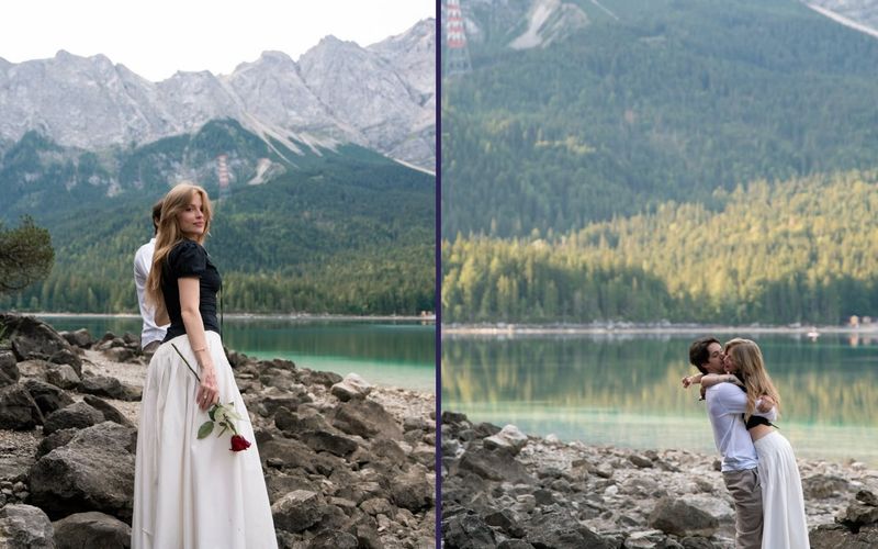 A cantora recebeu o pedido de casamento de Luis Ribeirinho em meio &agrave;s paisagens do Eibsee, um lago de &aacute;guas cristalinas cercado pelos Alpes alem&atilde;es/Foto: Redes Sociais&nbsp;