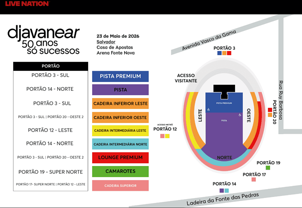 Mapa do show de Djavan em Salvador. Foto: Divulga&ccedil;&atilde;o