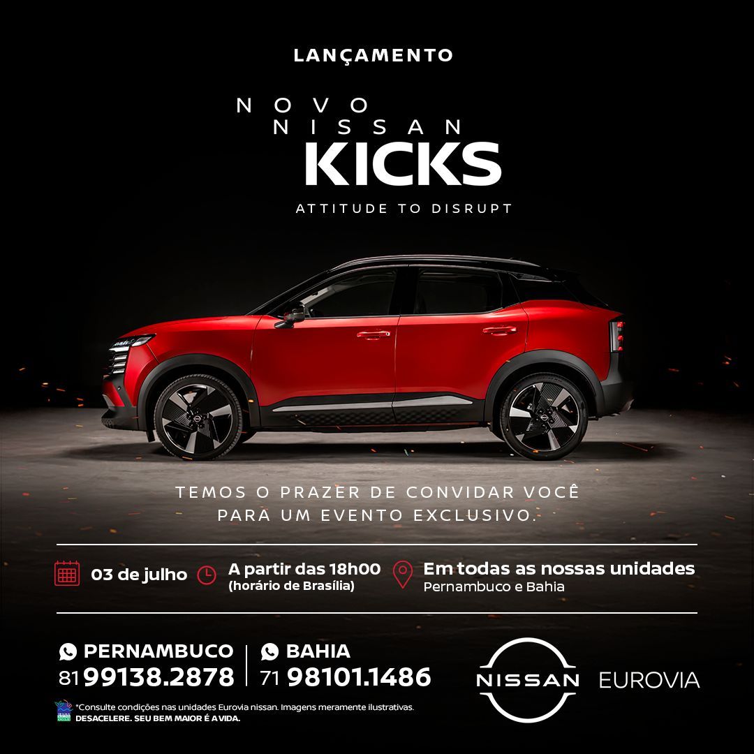 O Novo Nissan Kicks já está disponível nas concessionárias da Eurovia Nissan na Bahia. | Foto: Divulgação