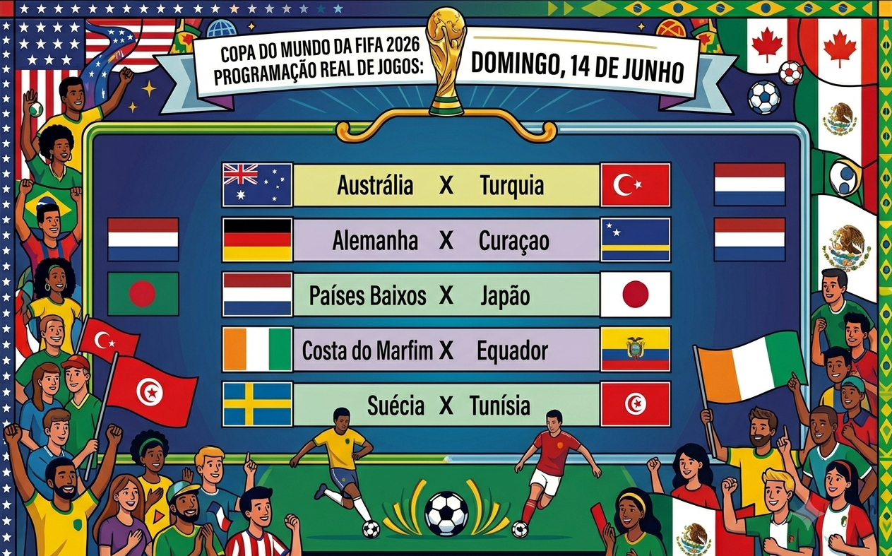 Haja emo&ccedil;&atilde;o! Confira os jogos deste domingo (14) na Copa do Mundo. Foto: Imagem gerada por IA