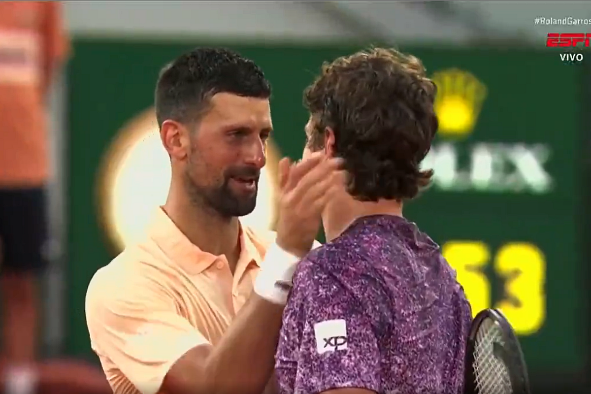 Jo&atilde;o Fonseca venceu o multicampe&atilde;o Novak Djokovic, de virada. Foto: Reprodu&ccedil;&atilde;o/ESPN